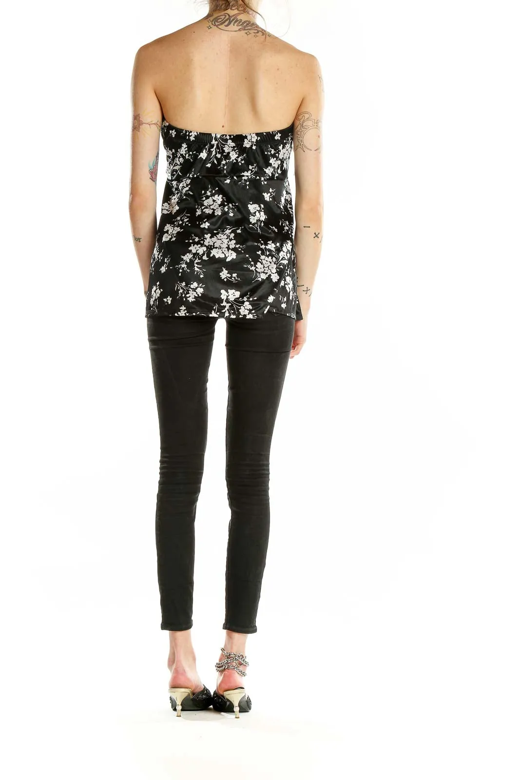 Black Floral Strapless Empire Waist Top