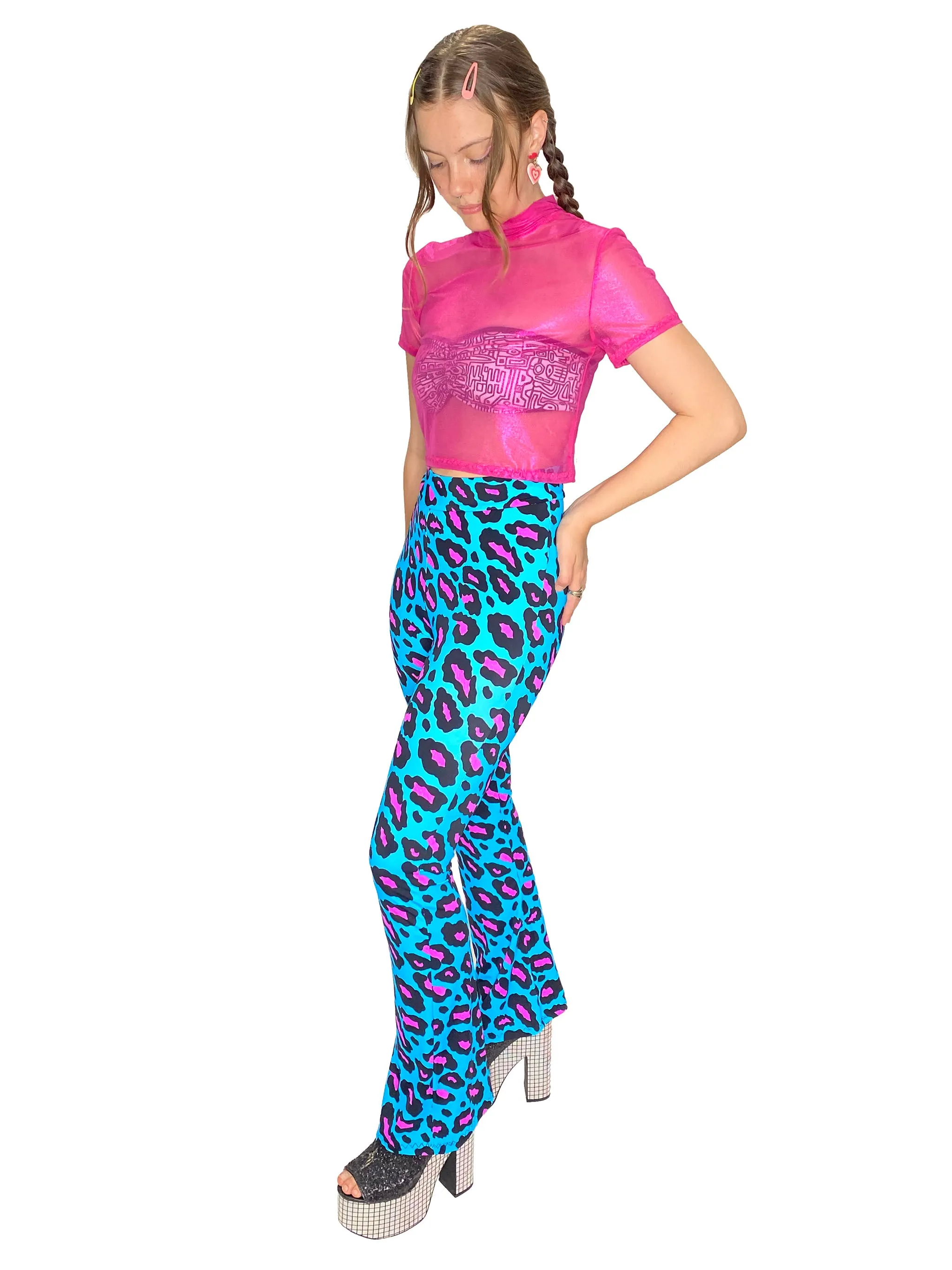 Blue Leopard Bell Bottoms