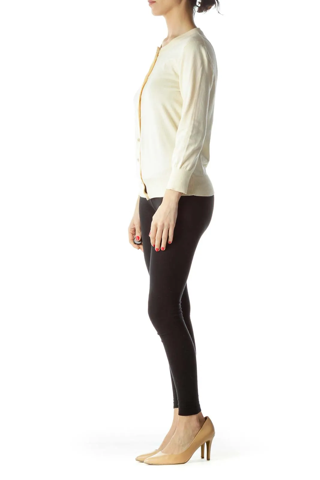 Cream Button-Up Cardigan Sweater