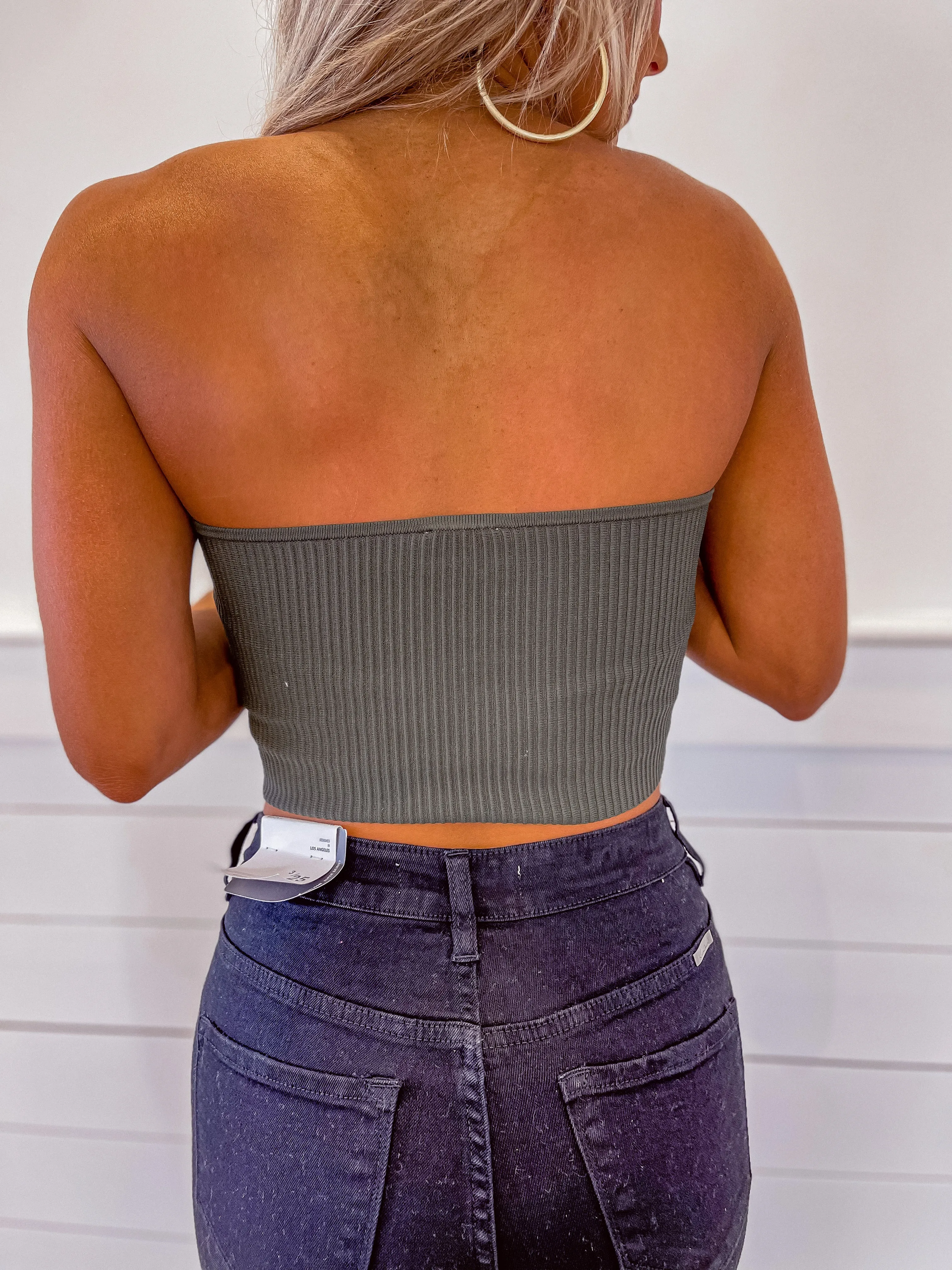 Dark Olive Cropped Bandeau Top