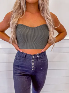 Dark Olive Cropped Bandeau Top