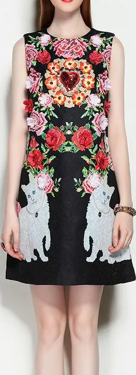 Embellished Floral Appliques Shift Dress