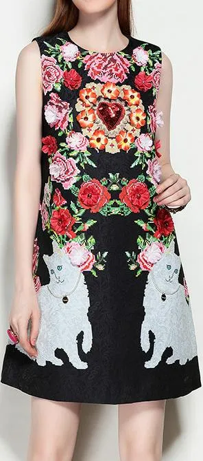 Embellished Floral Appliques Shift Dress