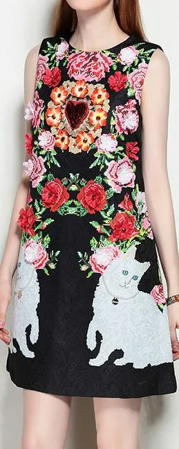 Embellished Floral Appliques Shift Dress
