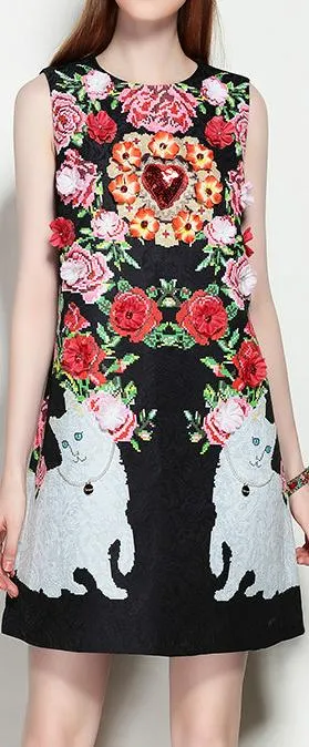 Embellished Floral Appliques Shift Dress