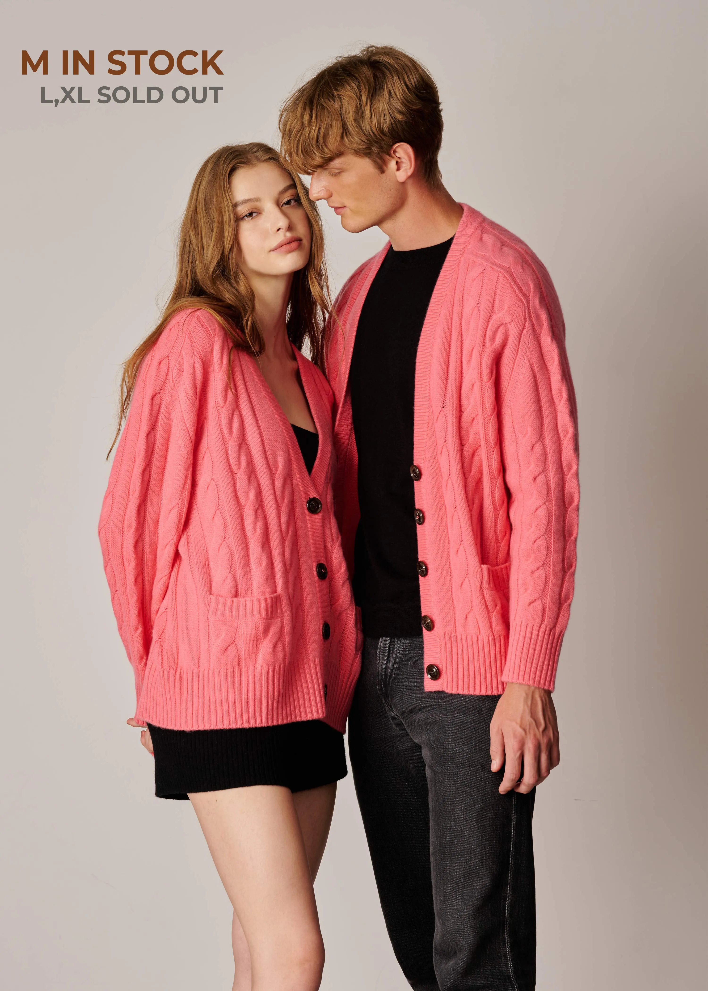 Franz Unisex Cable-knit Cardigan - Pink