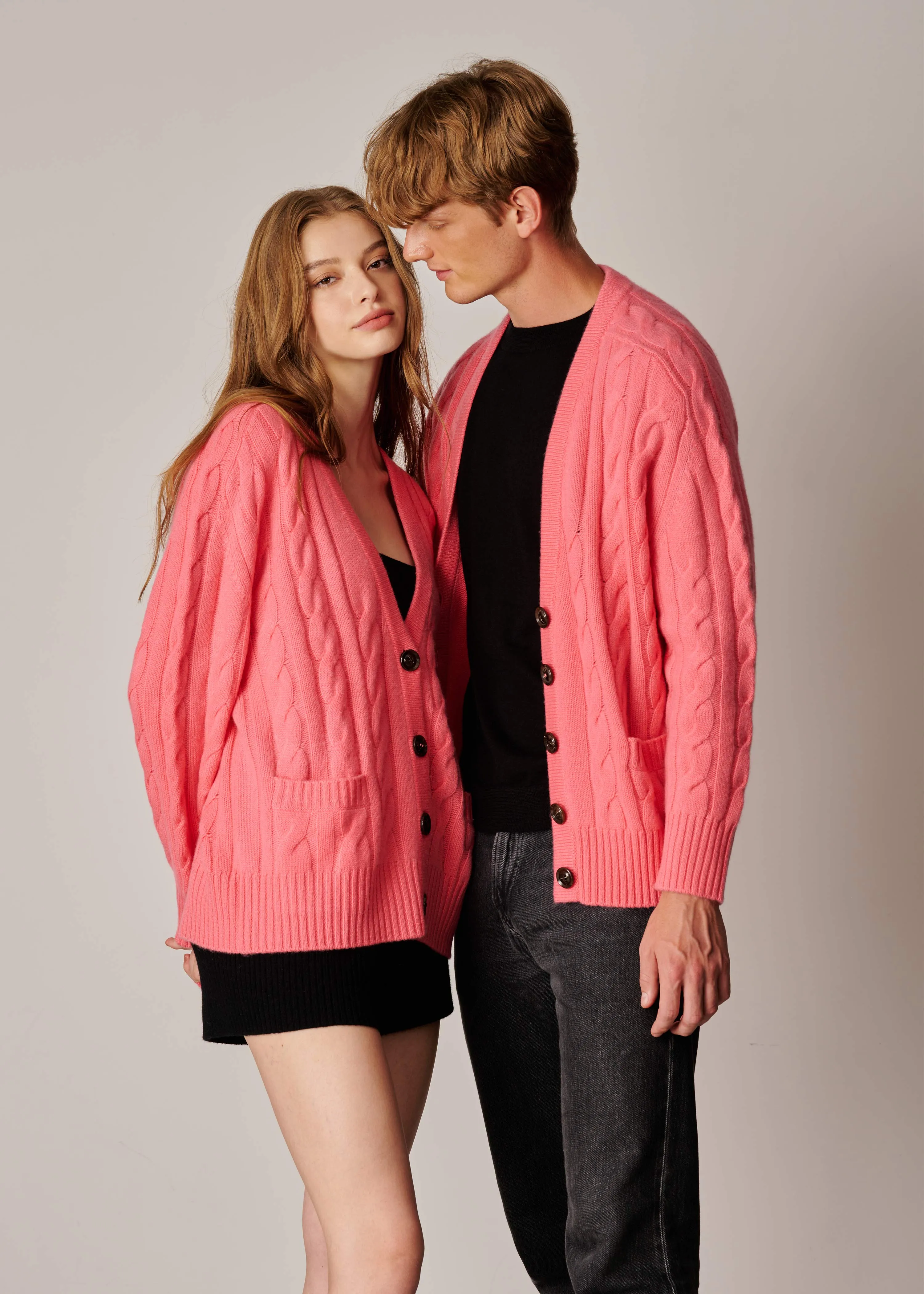 Franz Unisex Cable-knit Cardigan - Pink