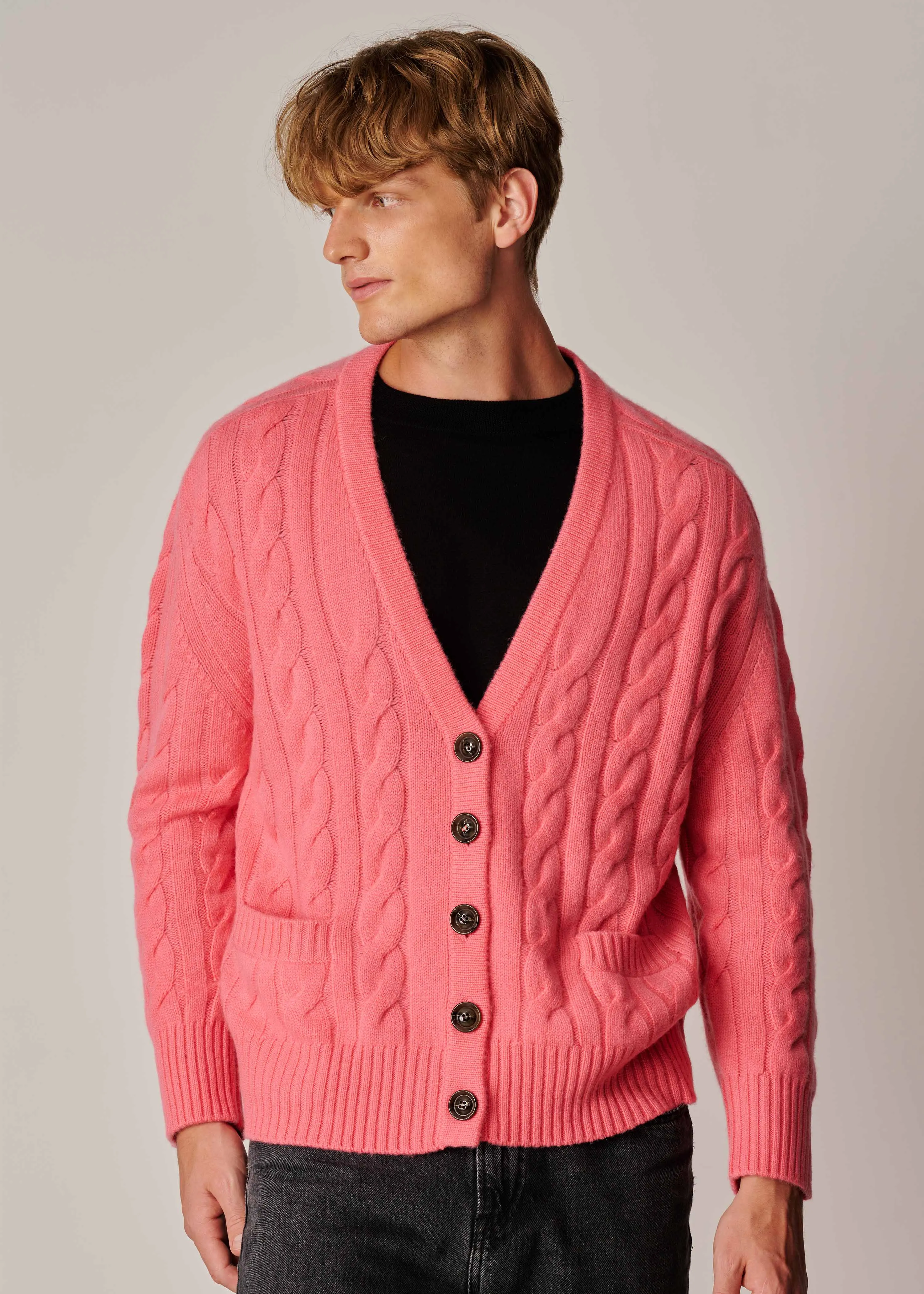 Franz Unisex Cable-knit Cardigan - Pink
