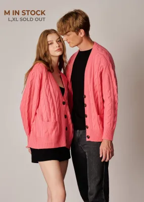 Franz Unisex Cable-knit Cardigan - Pink
