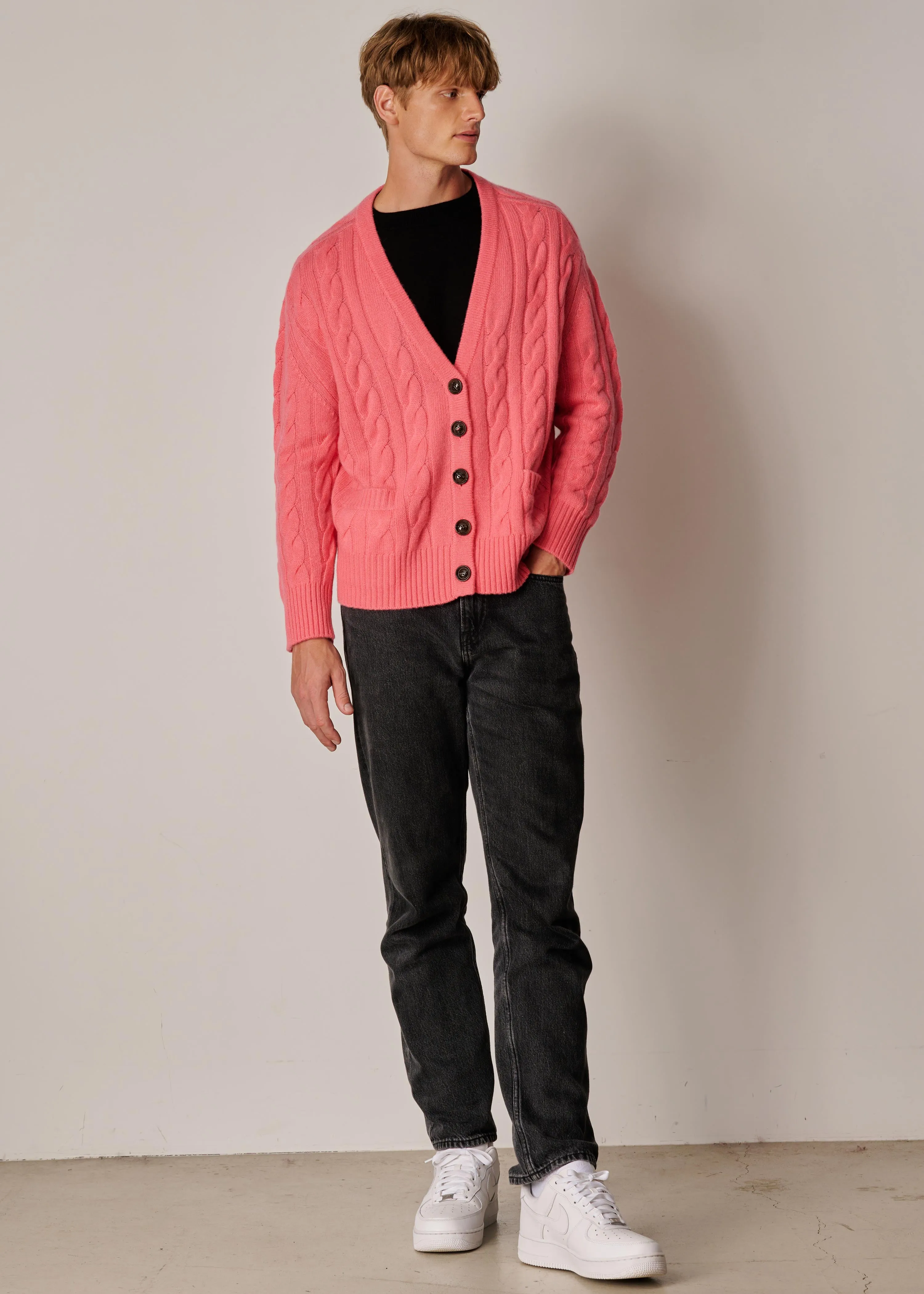 Franz Unisex Cable-knit Cardigan - Pink