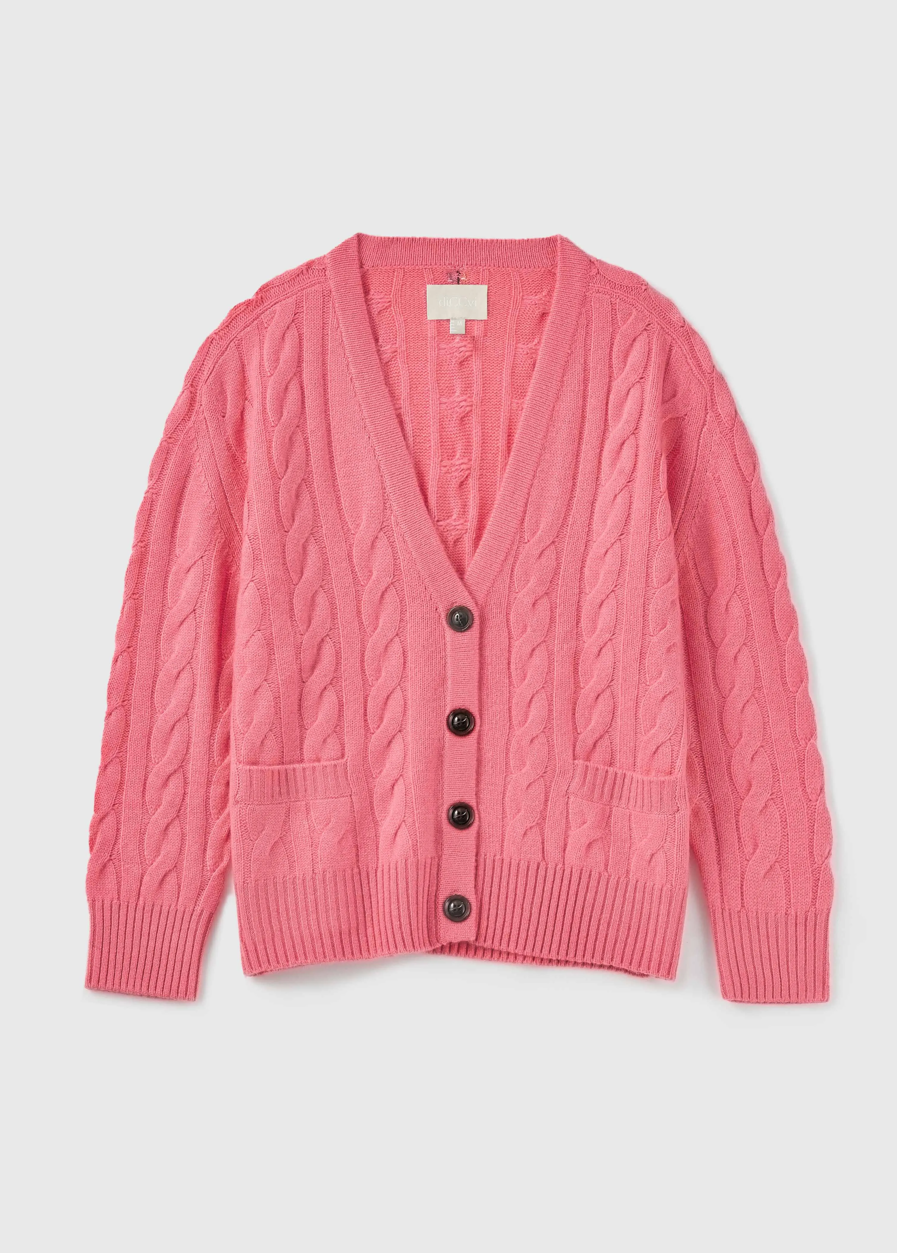 Franz Unisex Cable-knit Cardigan - Pink