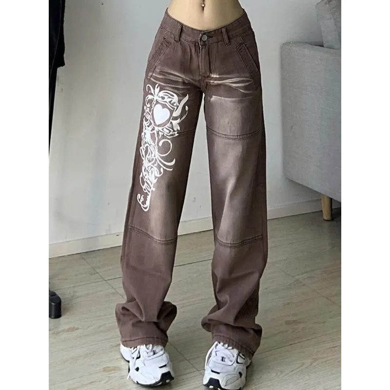 Printed Cargo Wide Leg Jeans