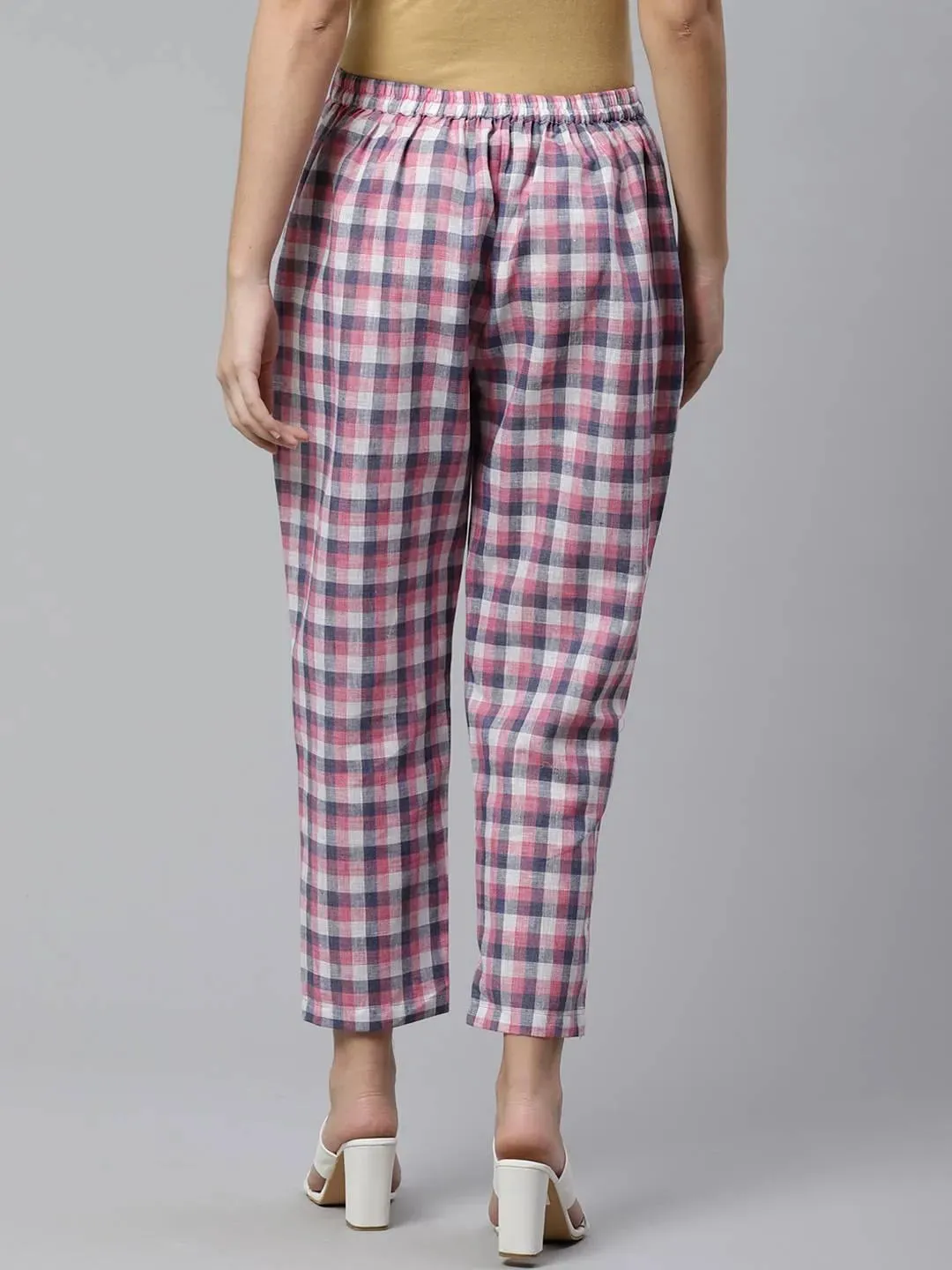 Purple Checkered Cotton Trousers