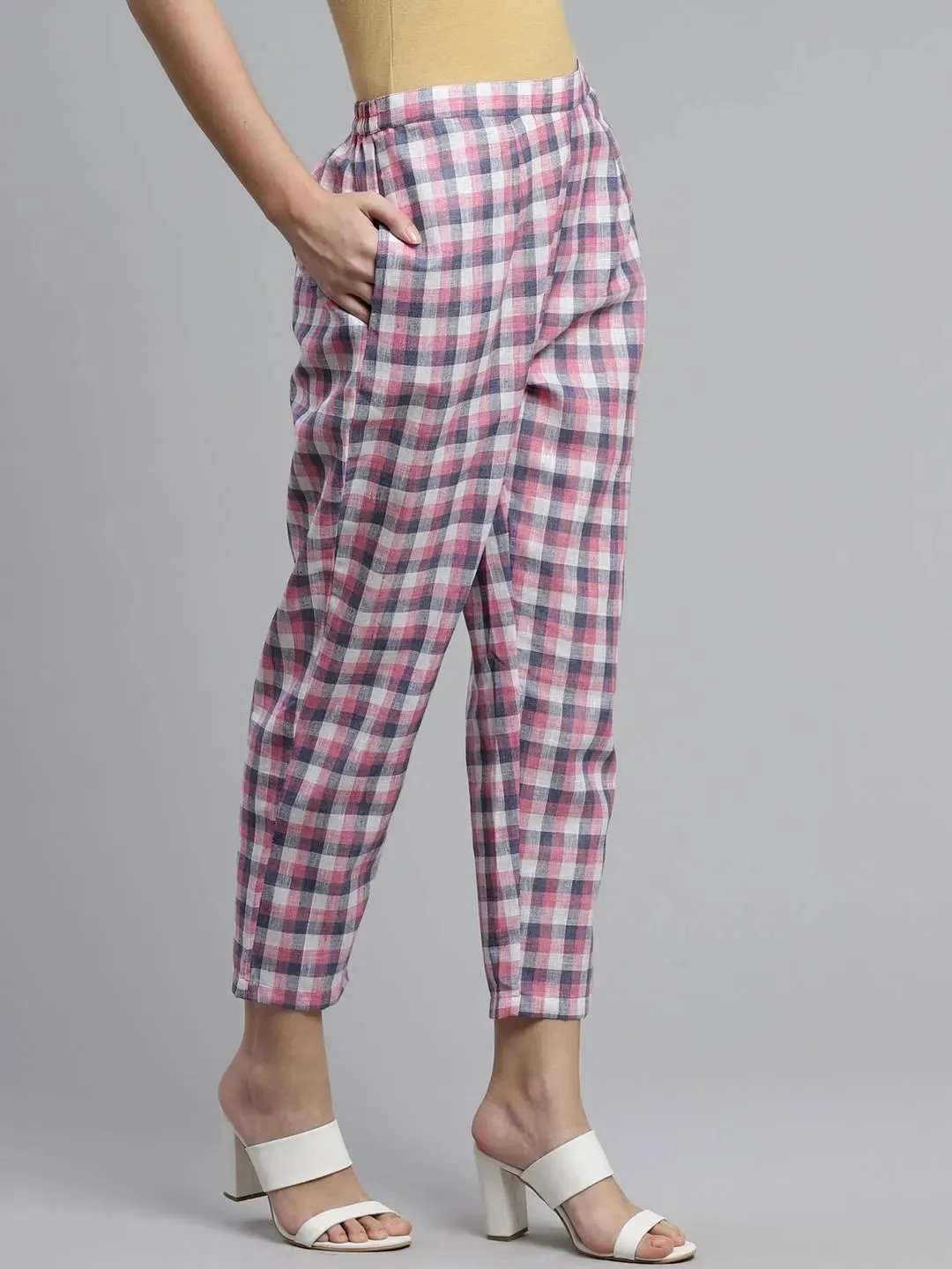 Purple Checkered Cotton Trousers