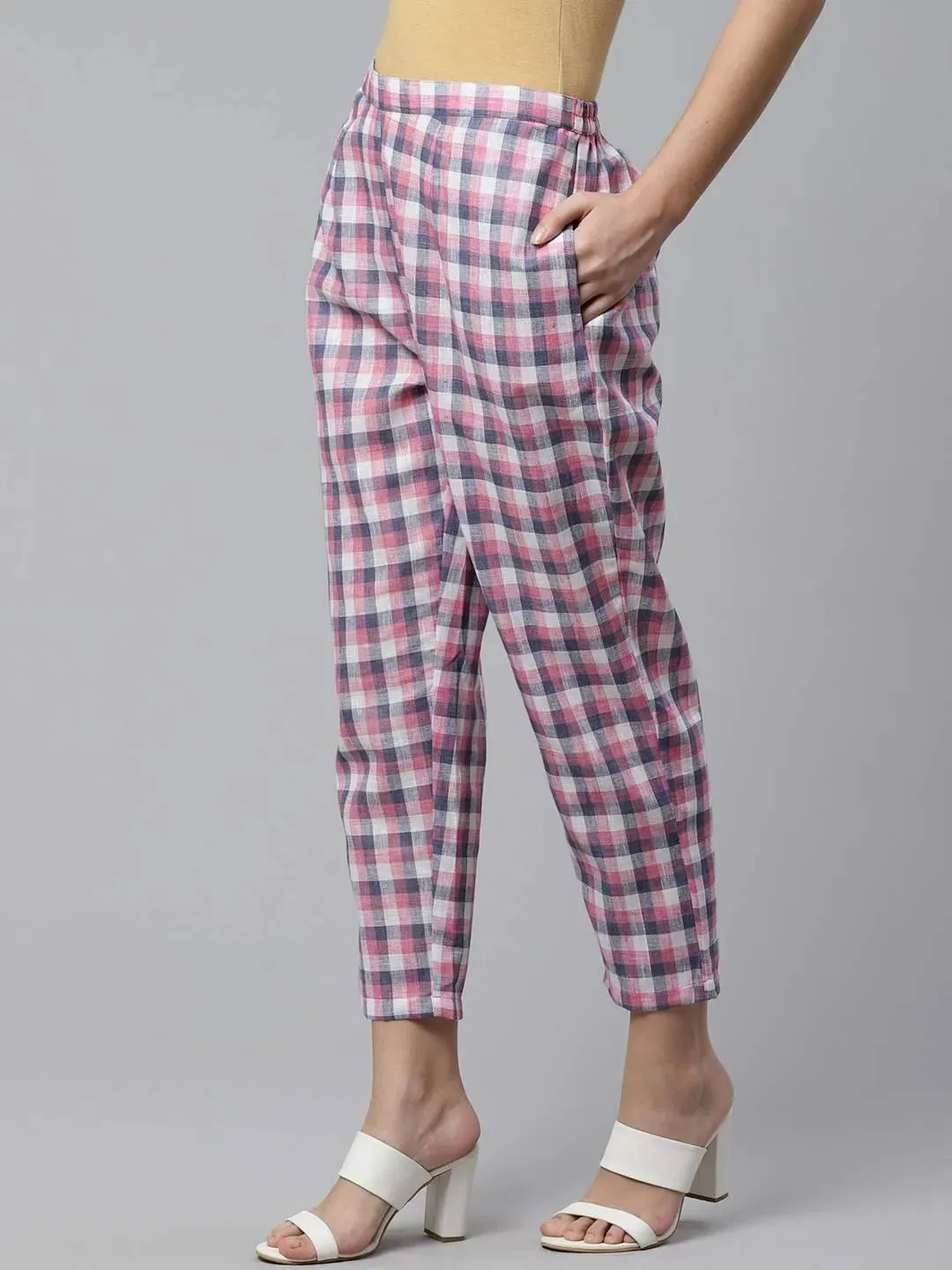 Purple Checkered Cotton Trousers