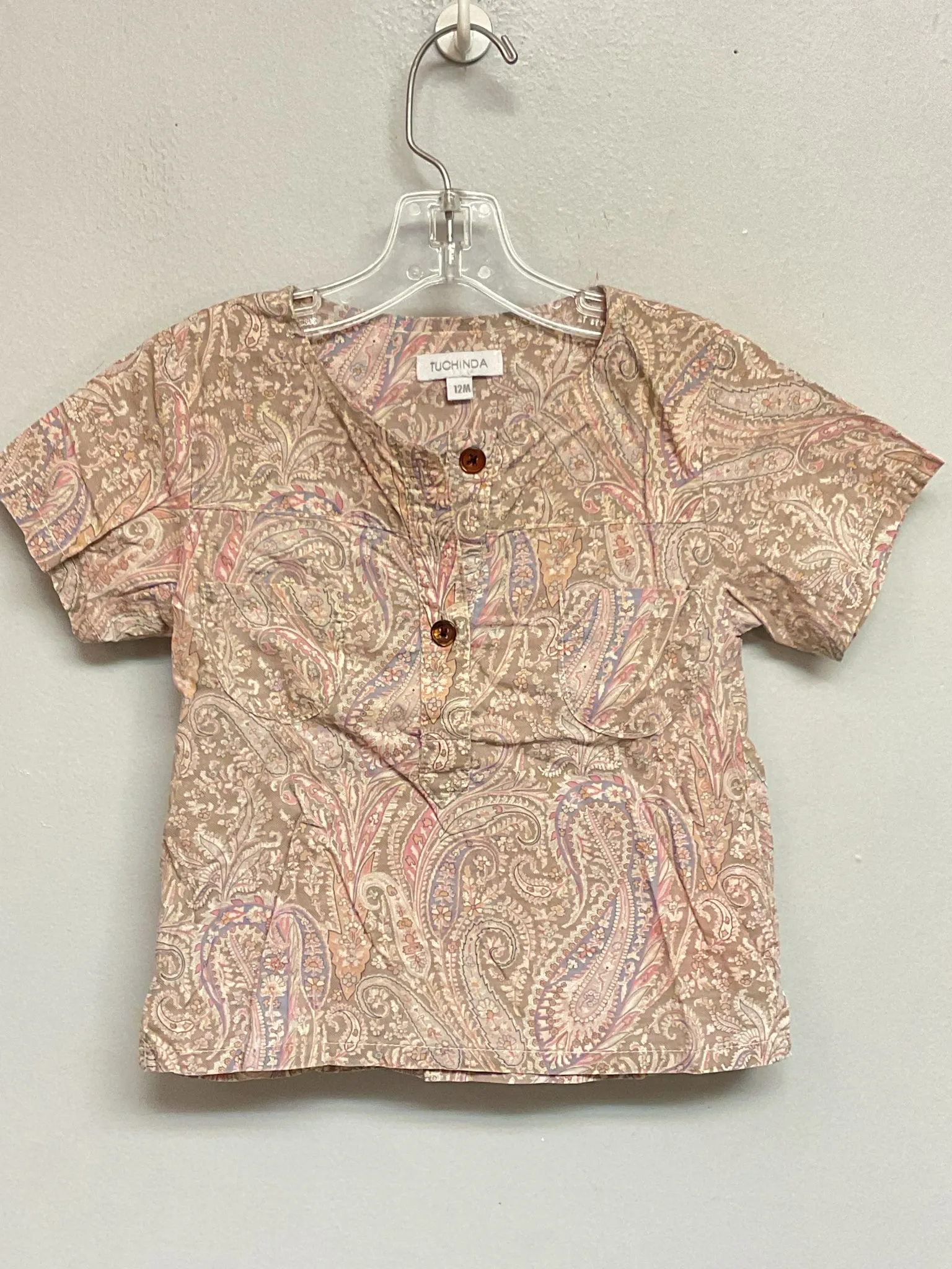 Tuchinda Size 12M Taupe Paisley Cotton Infant Girls Blouses & Tunics